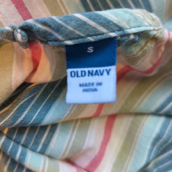 Old Navy All Day Maxi Swing Dress Small Stripes Tie Shoulder Beach Pockets - Picture 6 of 8